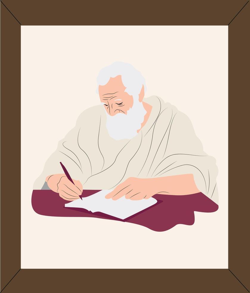 Plato, the philosopher king, writing a letter illustration vector