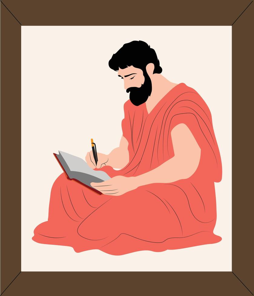 A man in a red robe is writing in a book vector