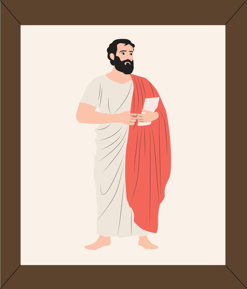 A man in a roman costume holding a book vector