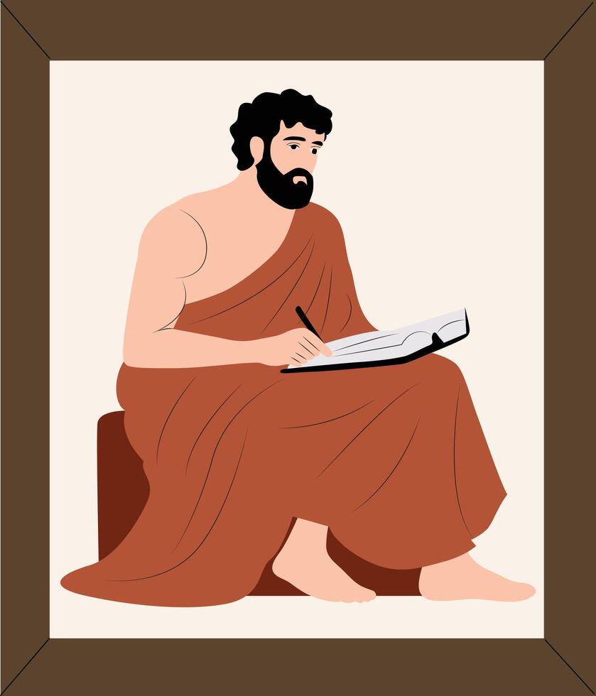 A man in a robe is sitting on a chair and writing vector