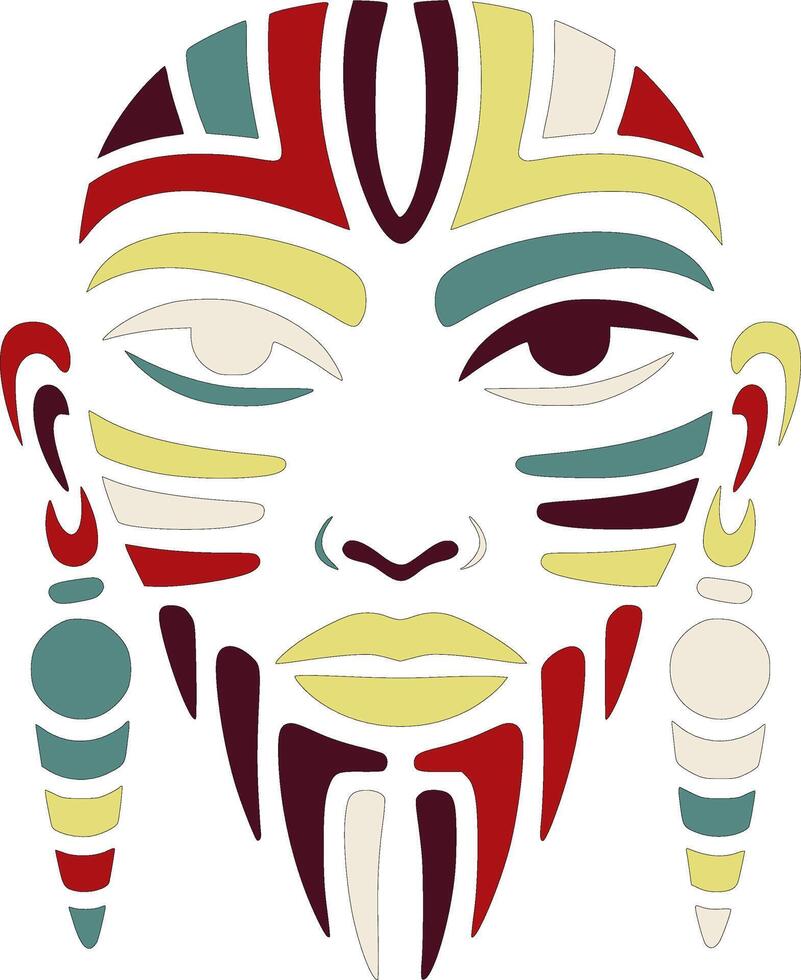 Ancient Stylized Tribal Woman Face Design vector