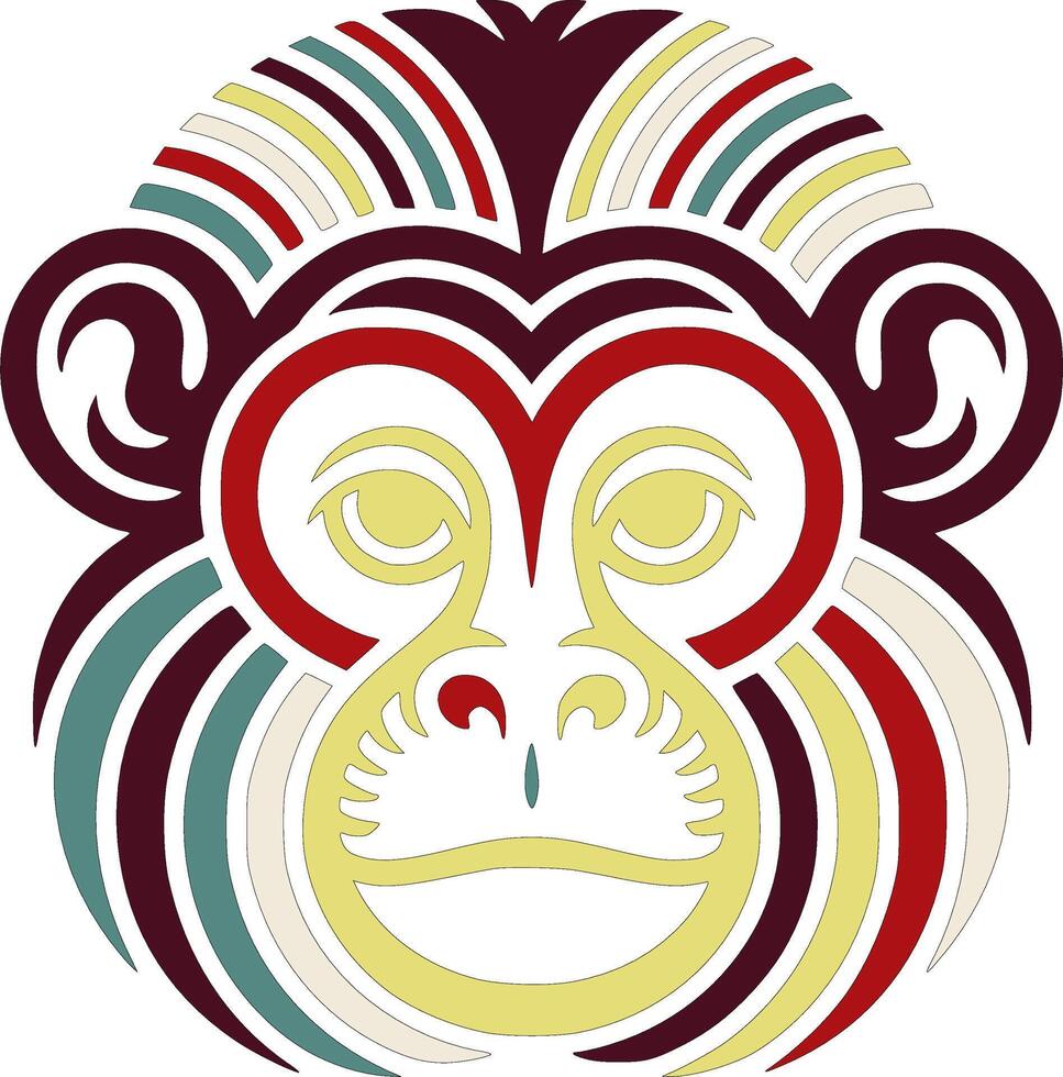 Iconic Stylized Tribal Uakari Face Design vector