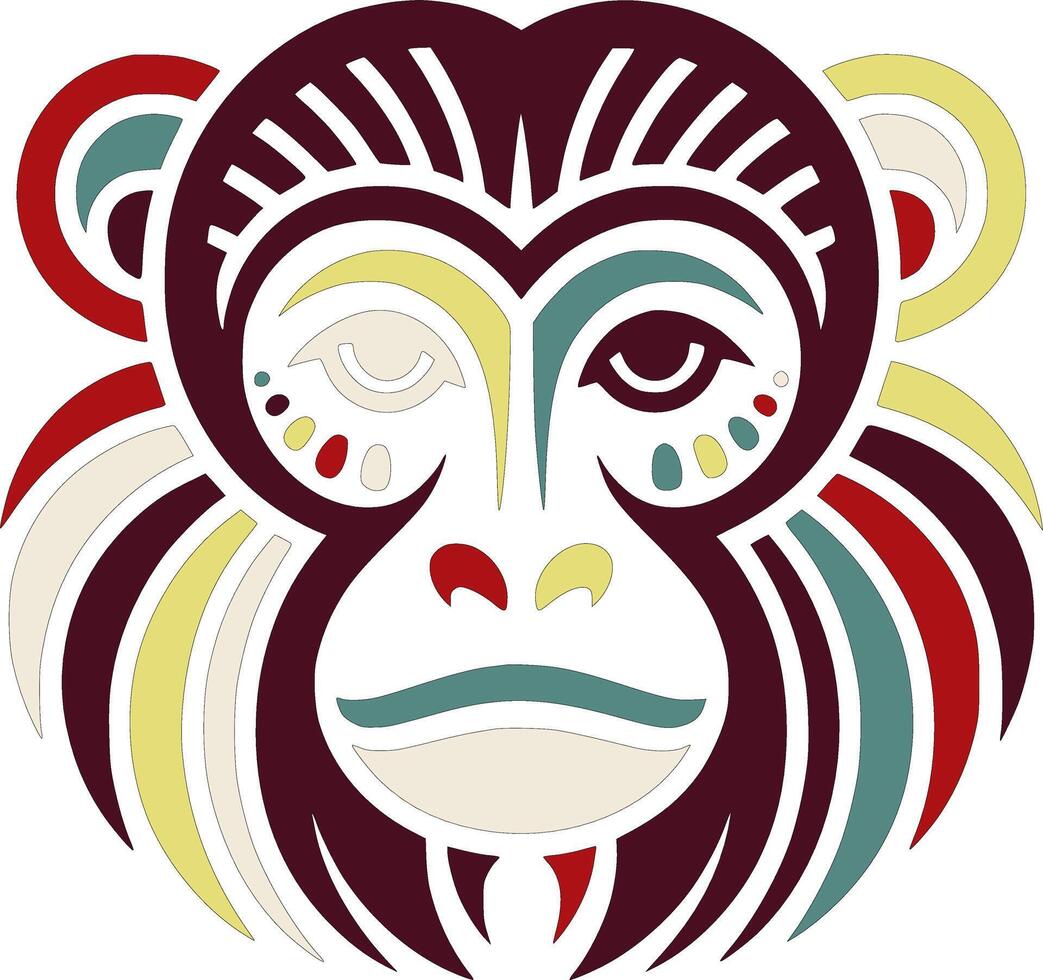 Ancient Tribal Howler Monkey Face Design vector
