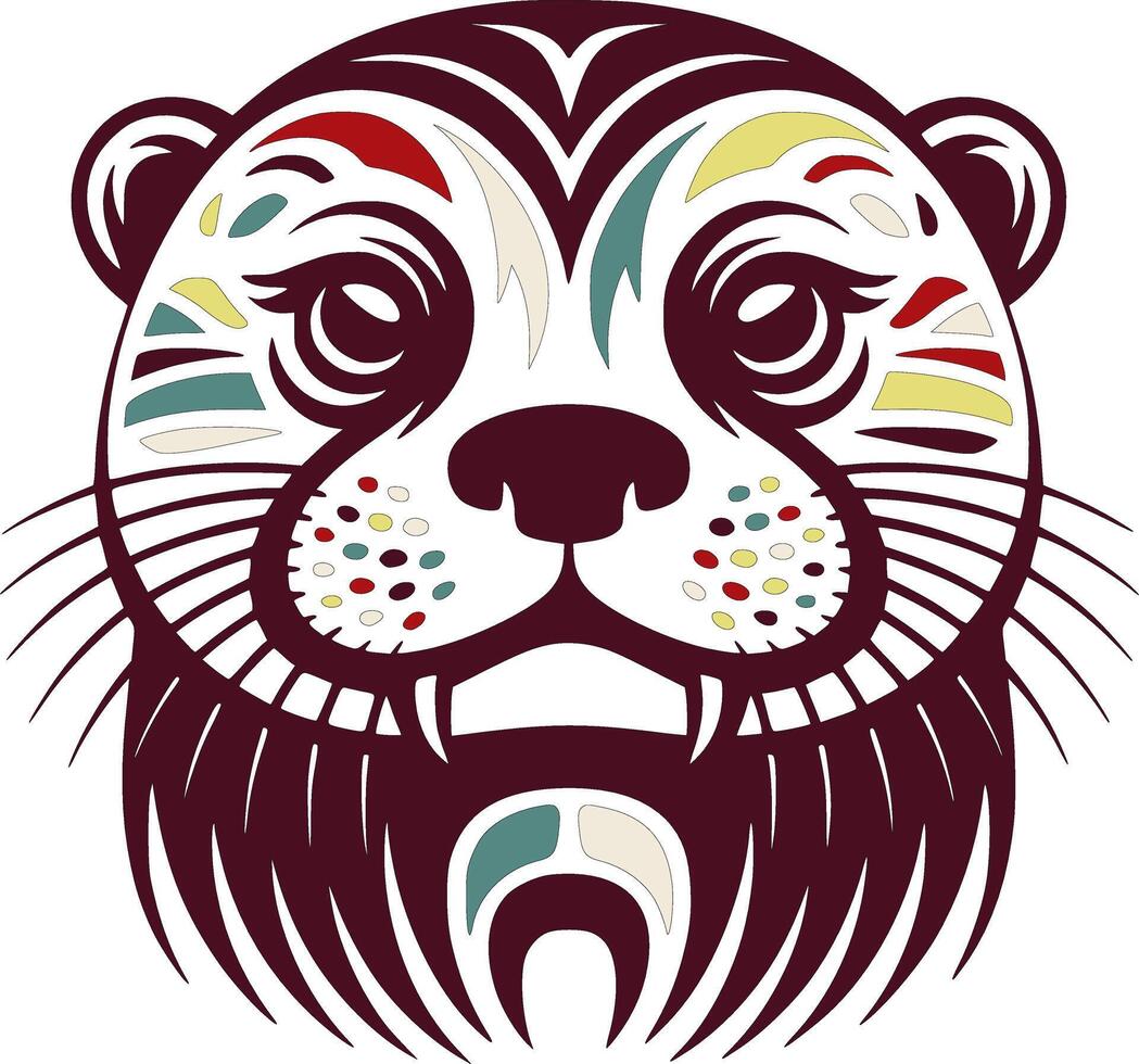 Mystical Tribal Giant Otter Face Design vector