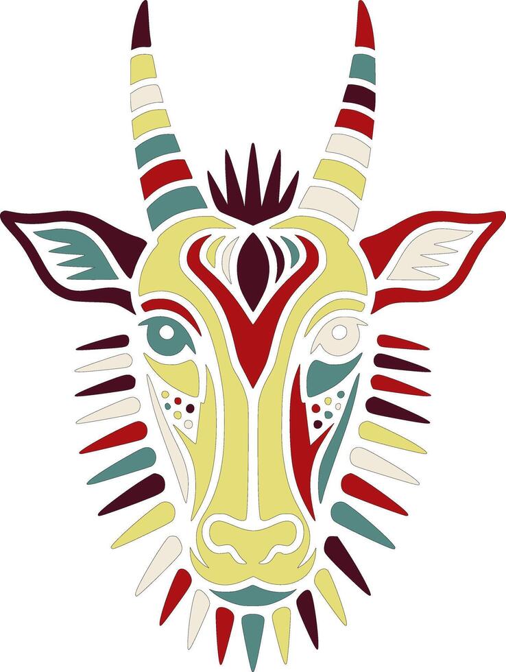 Ancient Stylized Tribal Saiga Face Design vector