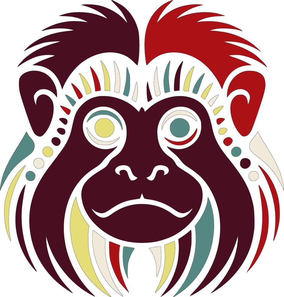 Mystical Tribal Cottontop Tamarin Face Design vector