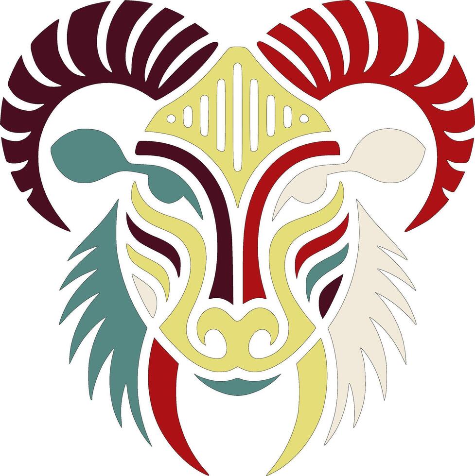 Ancient Stylized Tribal Argali Face Design vector