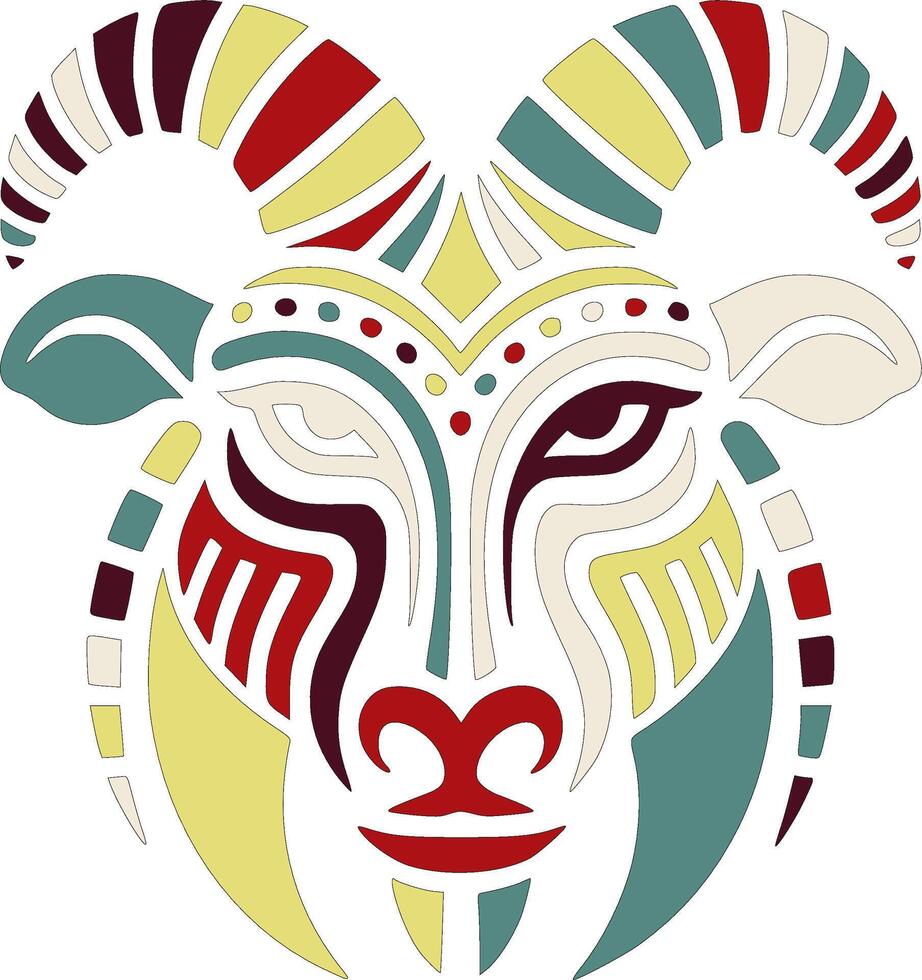 Iconic Stylized Tribal Argali Face Design vector