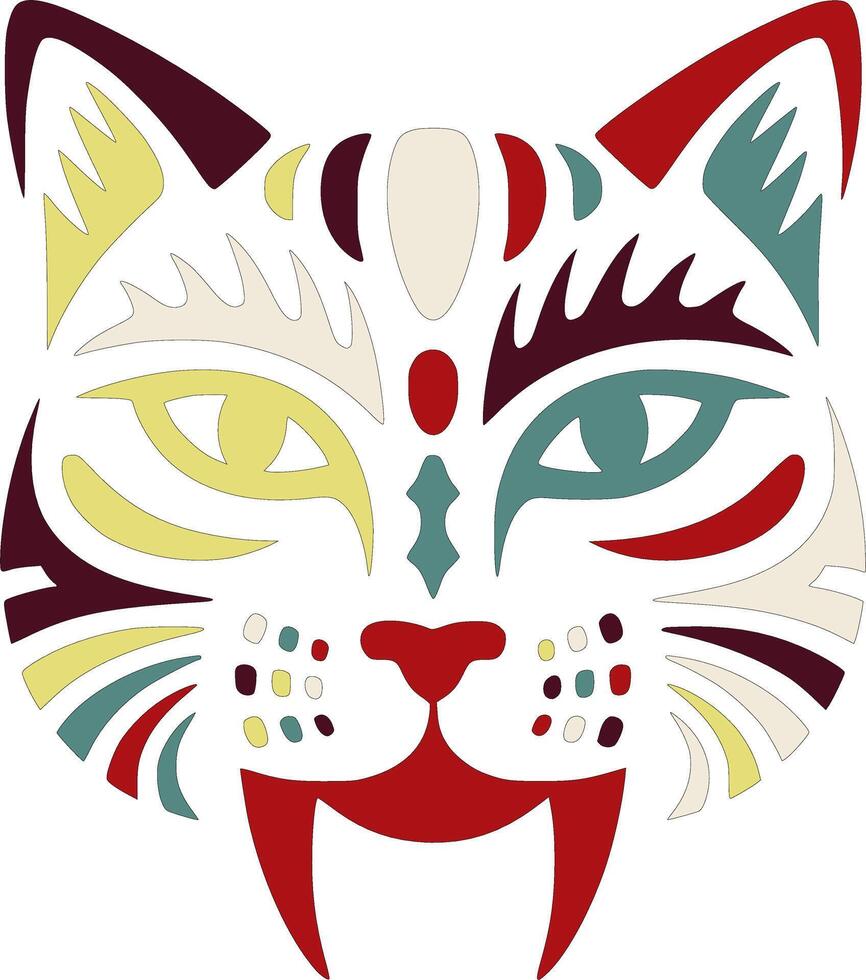 Ancient Tribal Marbled Cat Face Design vector