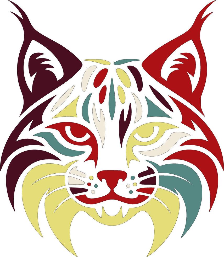 Iconic Stylized Tribal Bobcat Face Design vector