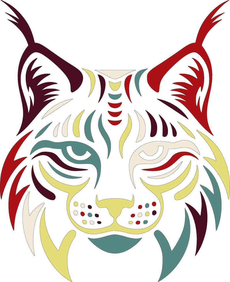 Iconic Tribal Canadian Lynx Face Design vector