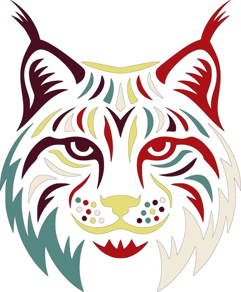 Mystical Tribal Canadian Lynx Face Design vector