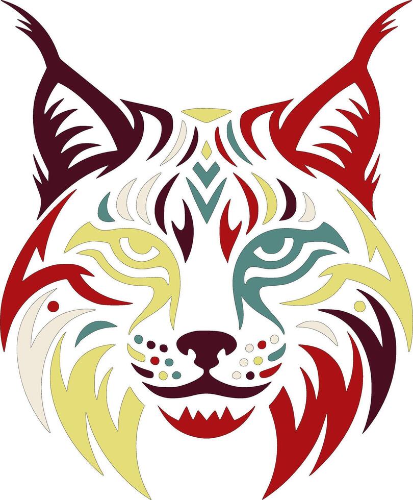 Tribal Eurasian Lynx Face Design vector