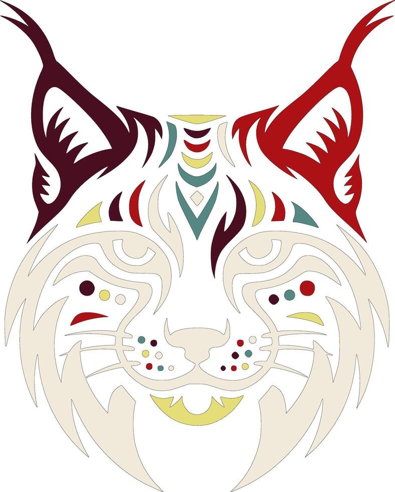 Mystical Tribal Eurasian Lynx Face Design vector
