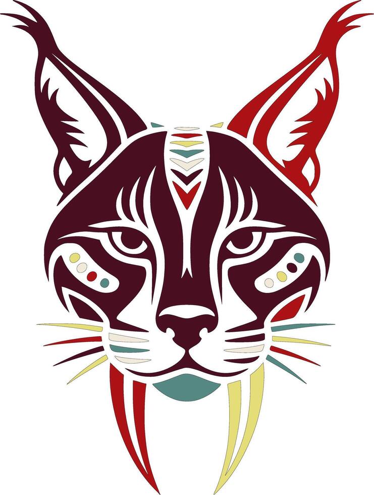 Mystical Stylized Tribal Caracal Face Design vector