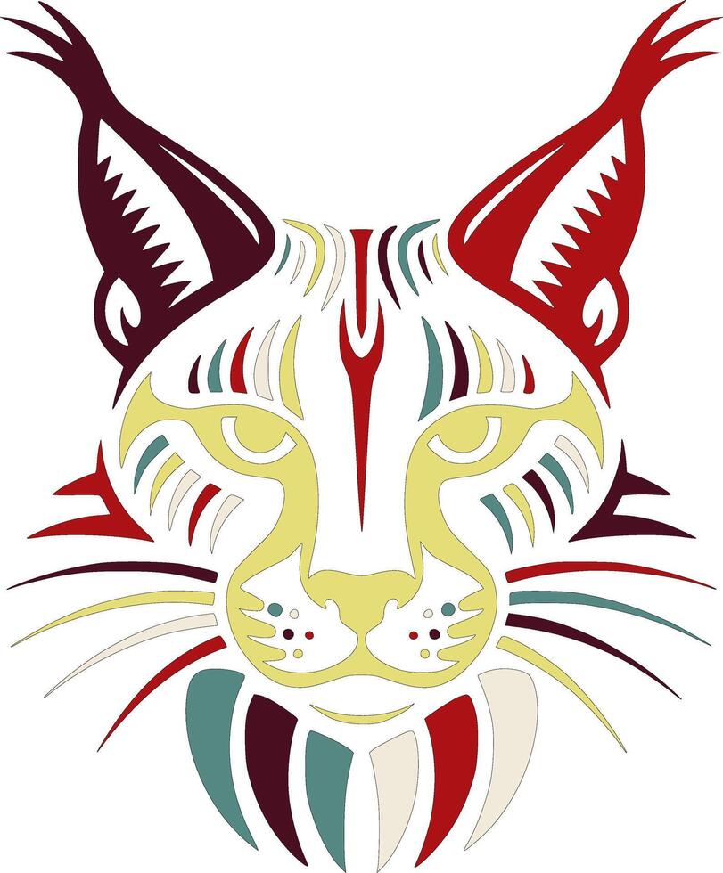 Ancient Stylized Tribal Caracal Face Design vector