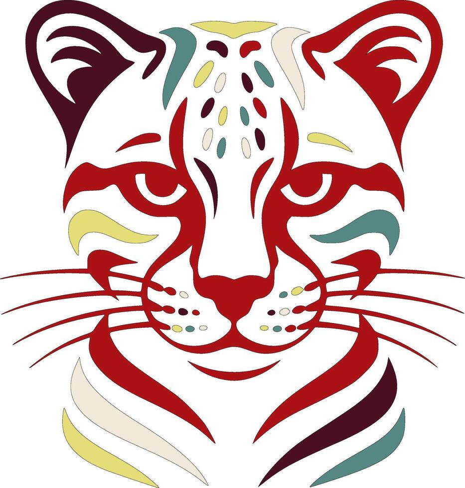 Mystical Stylized Tribal Ocelot Face Design vector