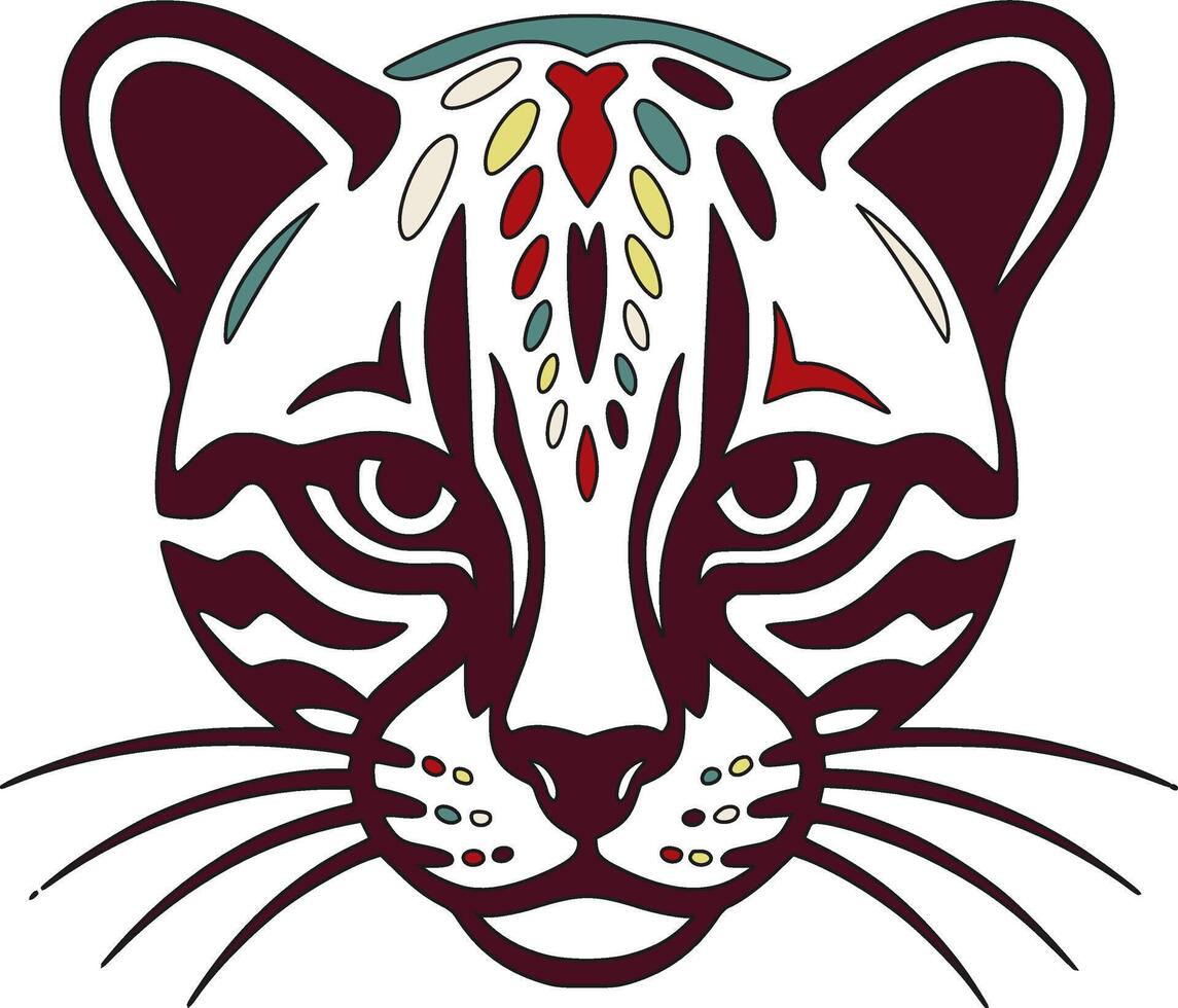 Iconic Stylized Tribal Ocelot Face Design vector