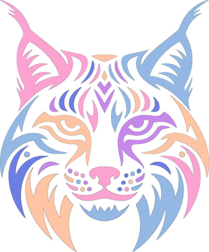 Decorated Tribal Eurasian Lynx Face Design vector