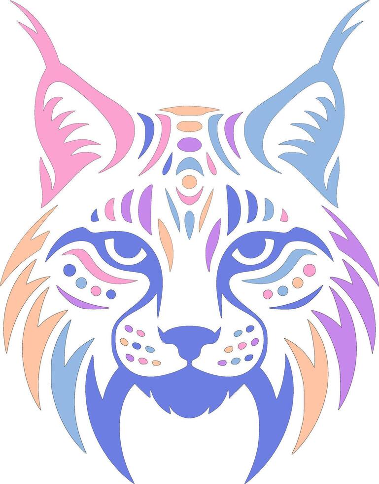 Fierce Tribal Eurasian Lynx Face Design vector