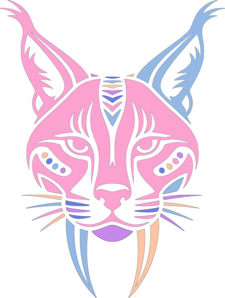 Elegant Stylized Tribal Caracal Face Design vector