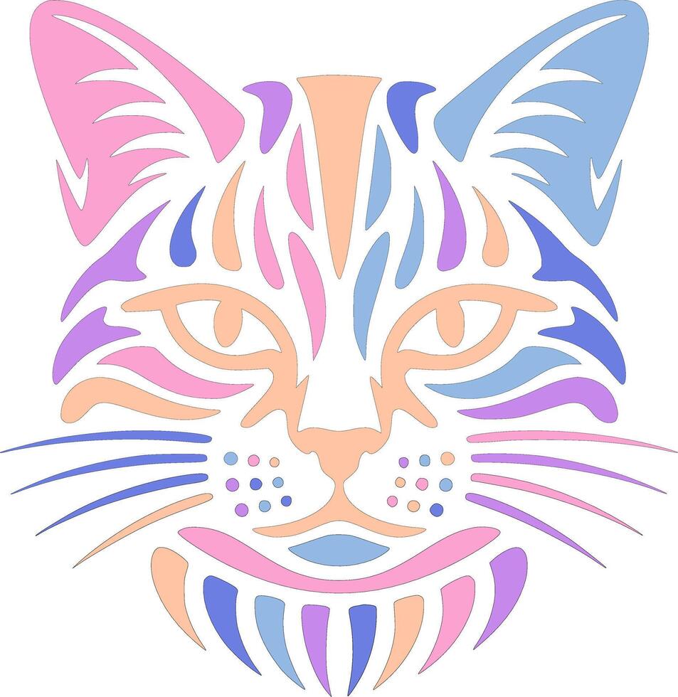 Mystical Tribal Marbled Cat Face Design vector
