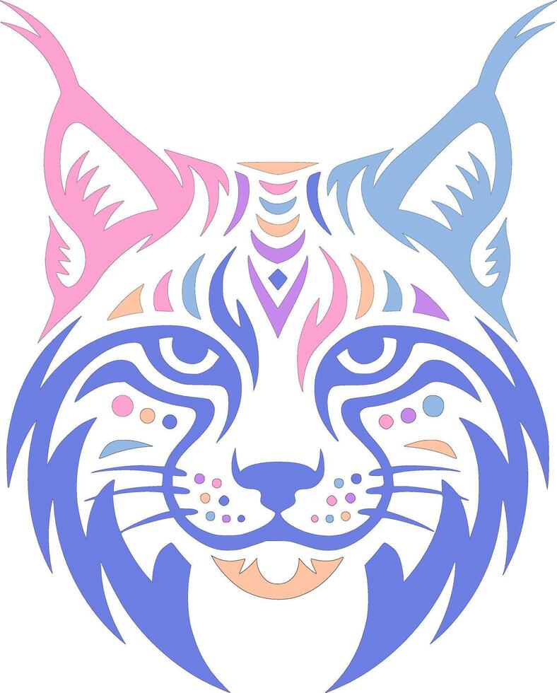 Elegant Tribal Eurasian Lynx Face Design vector