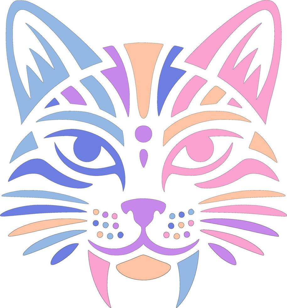 Iconic Tribal Marbled Cat Face Design vector
