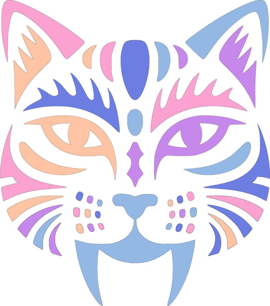 Fierce Tribal Marbled Cat Face Design vector
