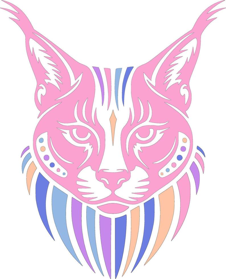 Decorated Stylized Tribal Caracal Face Design vector