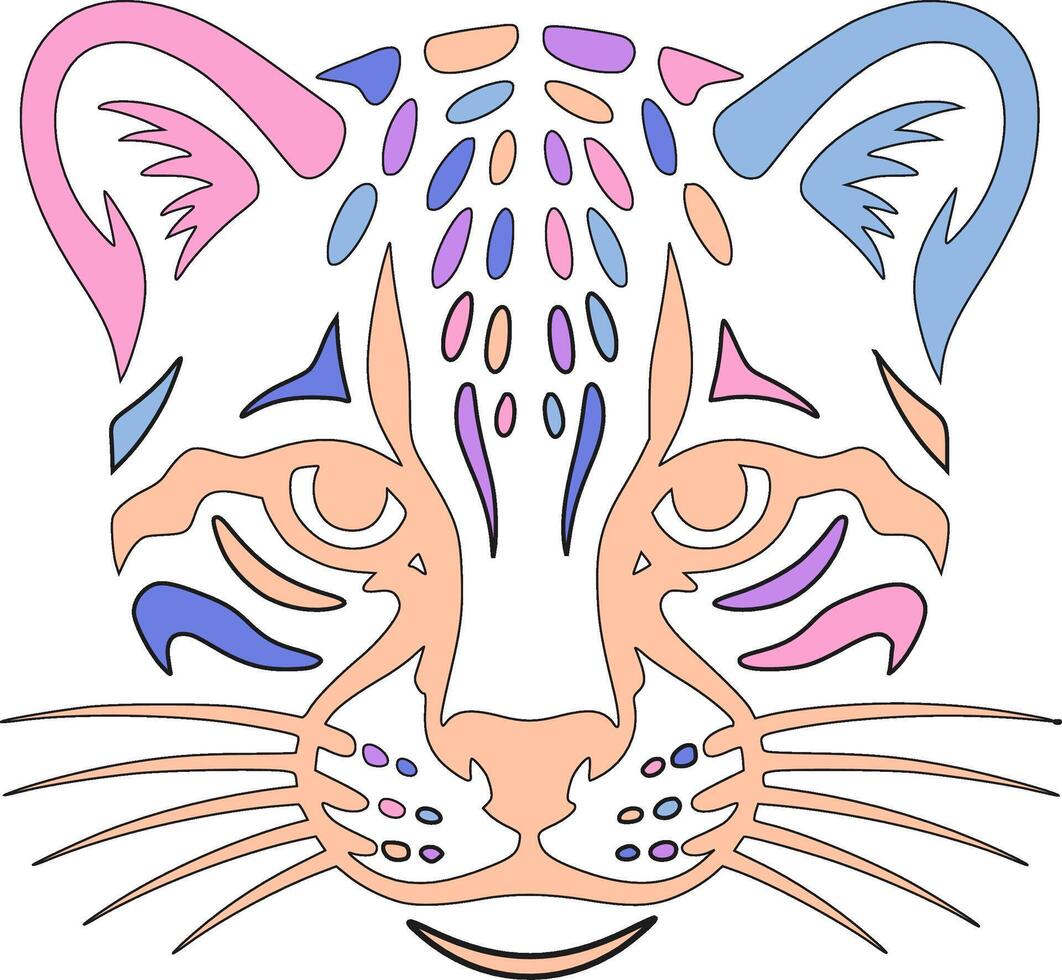 Decorated Stylized Tribal Ocelot Face Design vector