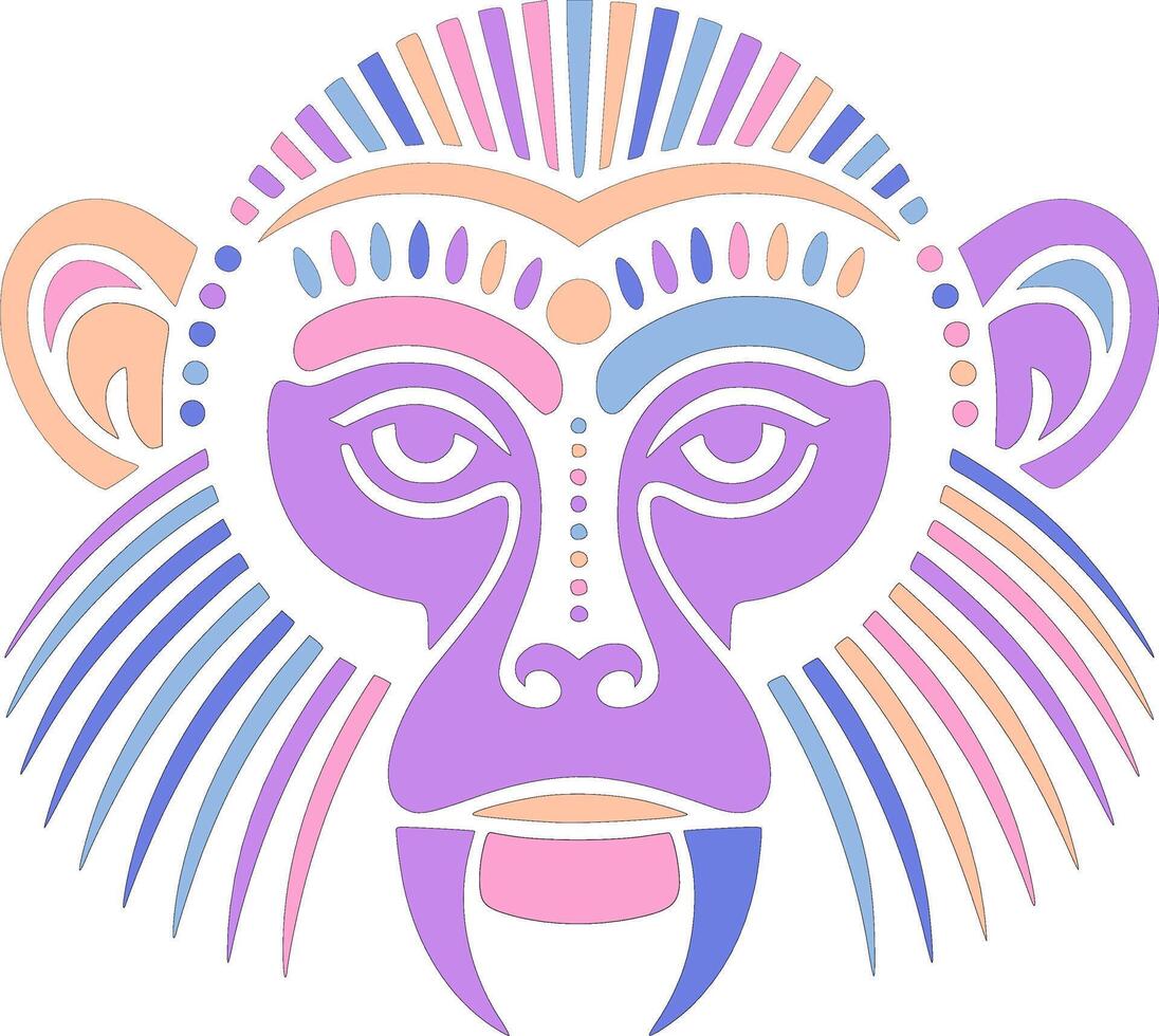 Ancient Tribal Gray Langur Face Design vector