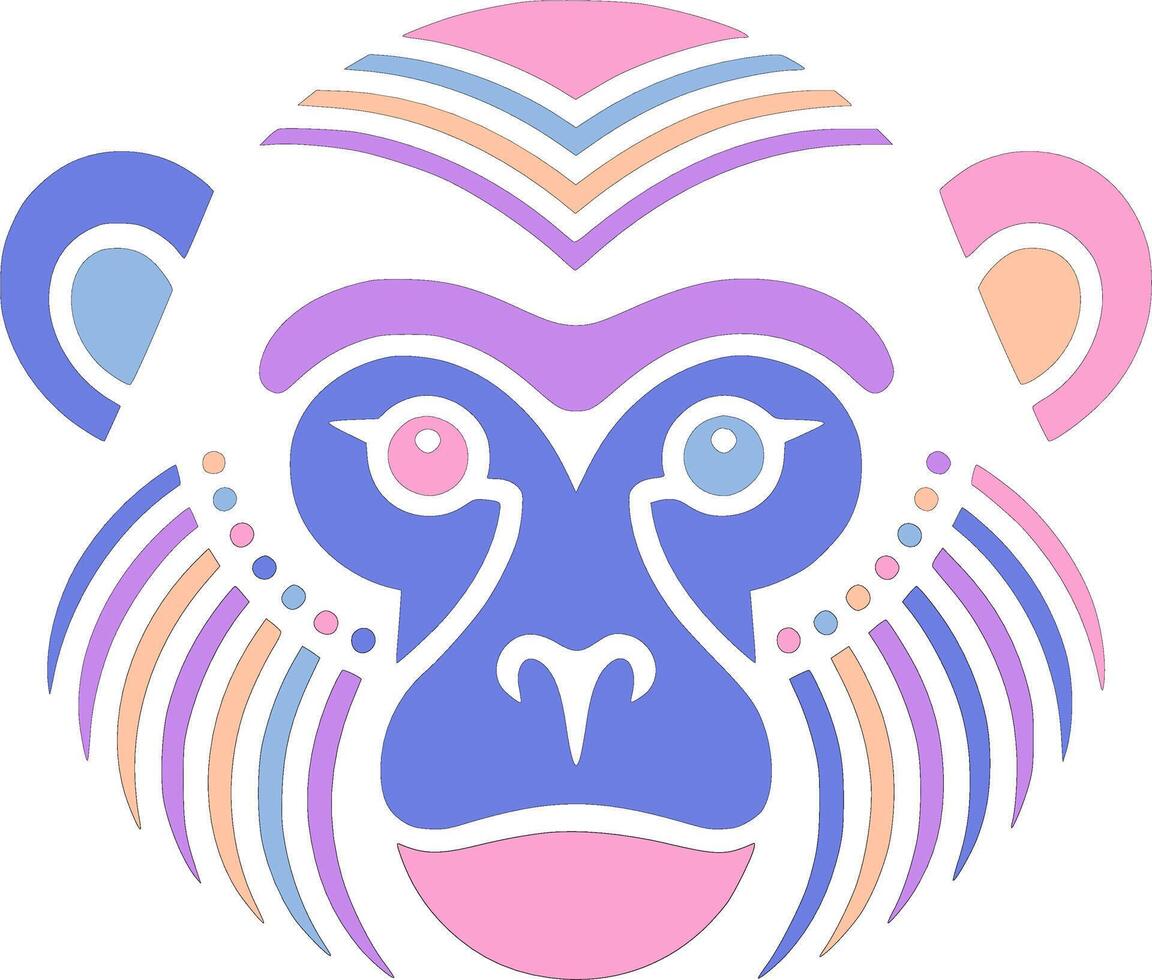 Mystical Tribal Gray Langur Face Design vector