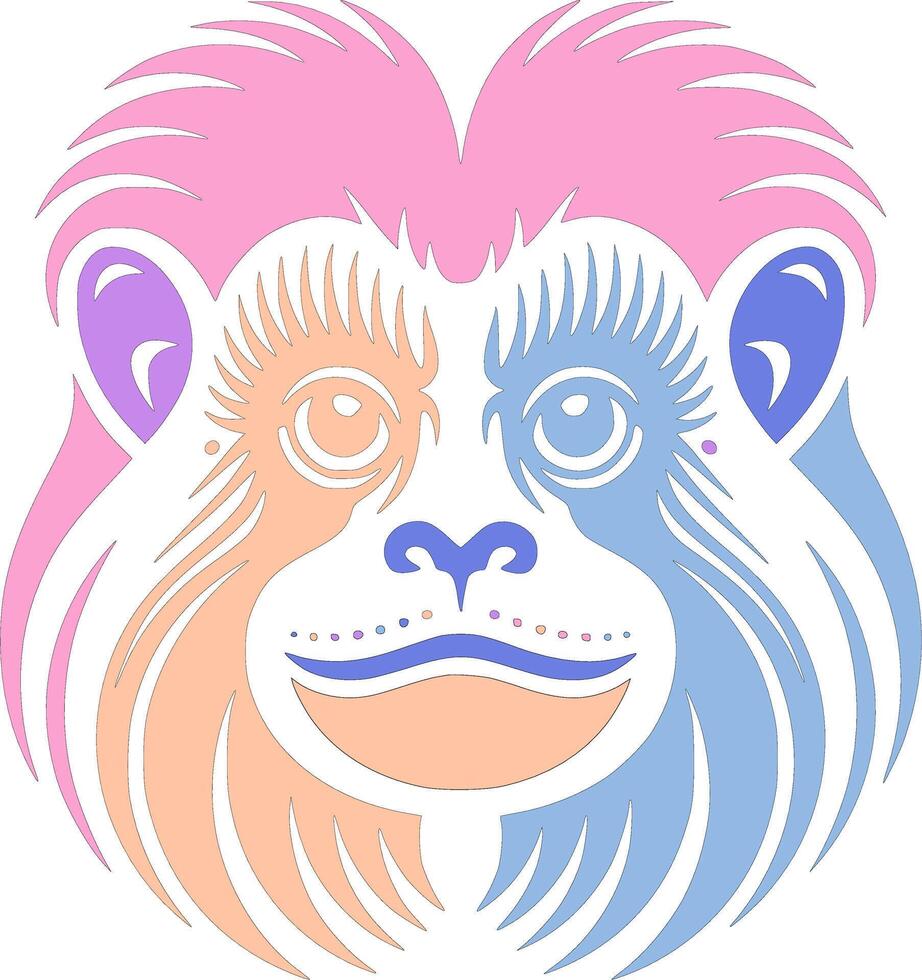 Ornate Tribal Cottontop Tamarin Face Design vector