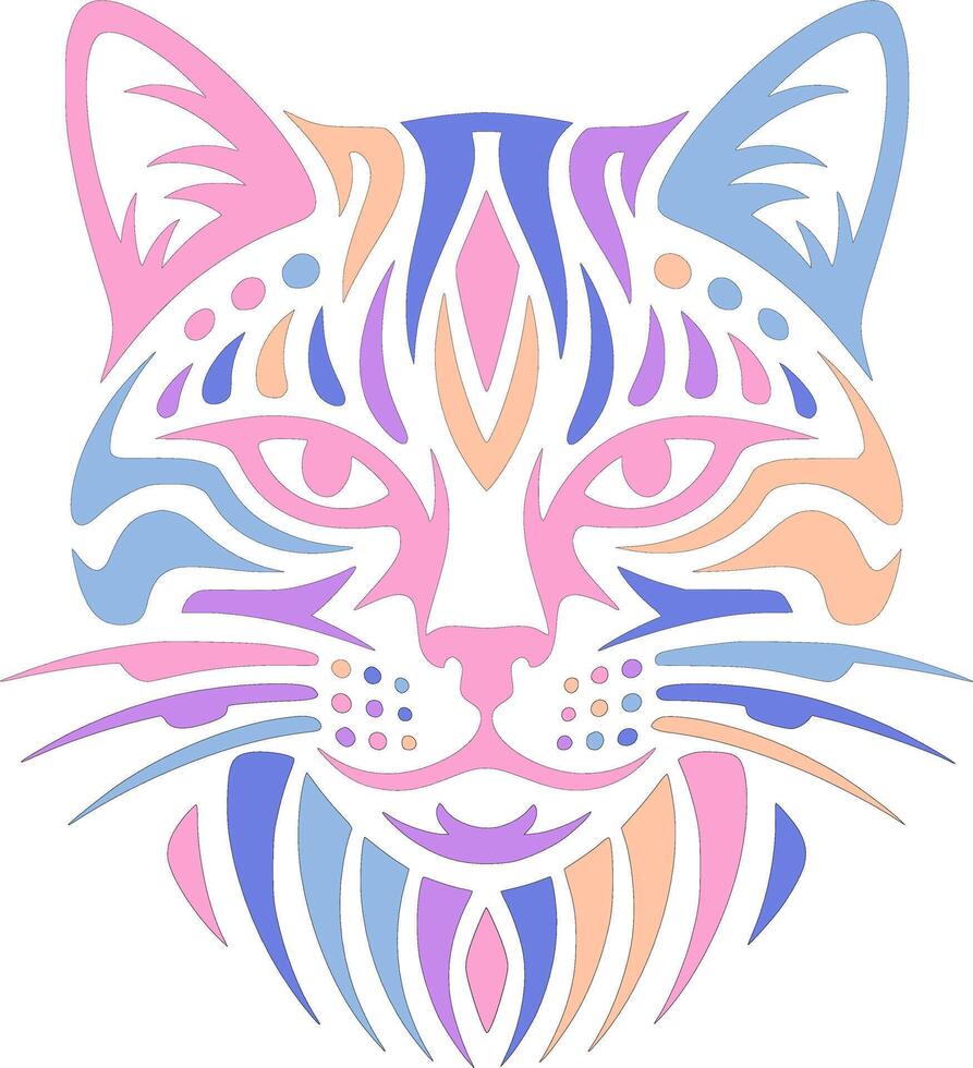 Elegant Tribal Marbled Cat Face Design vector
