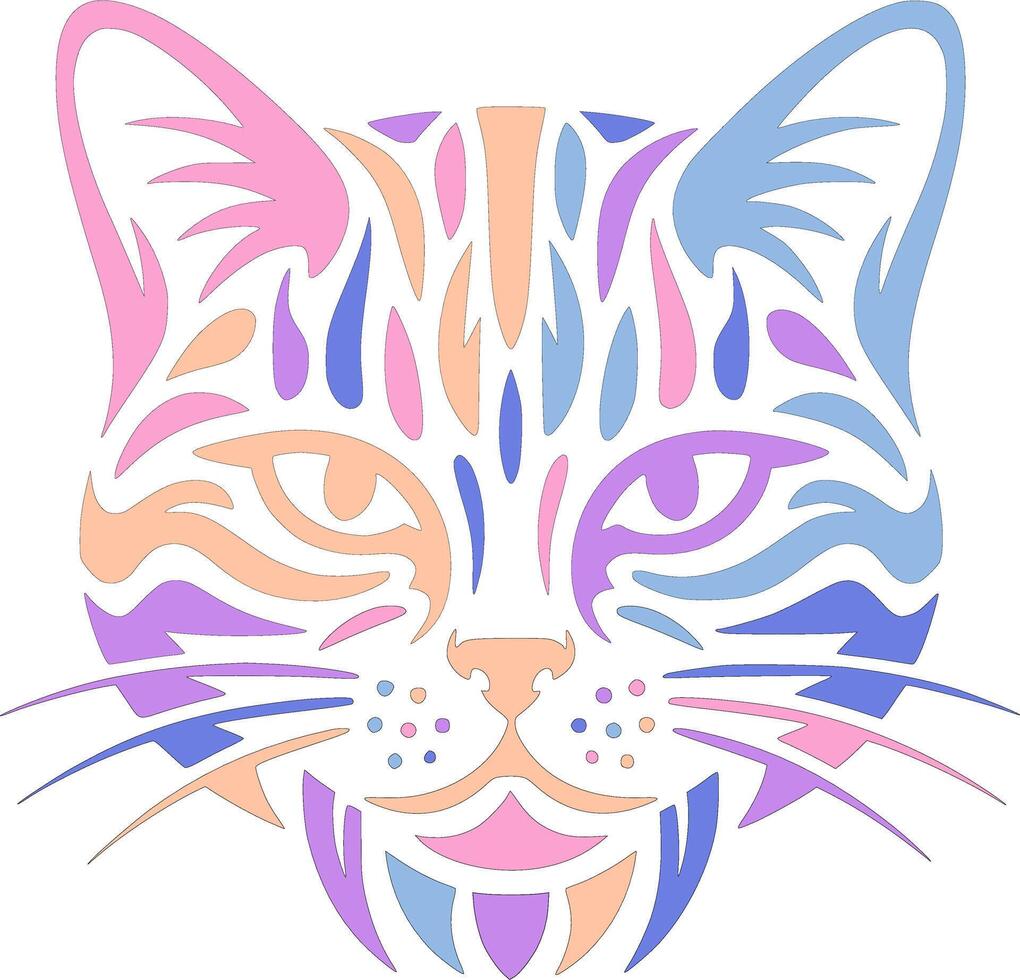 Powerful Tribal Marbled Cat Face Design vector