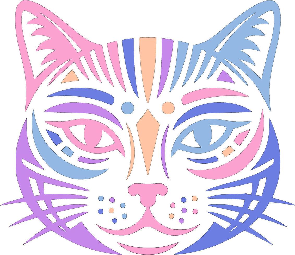 Ancient Tribal Flatheaded Cat Face Design vector