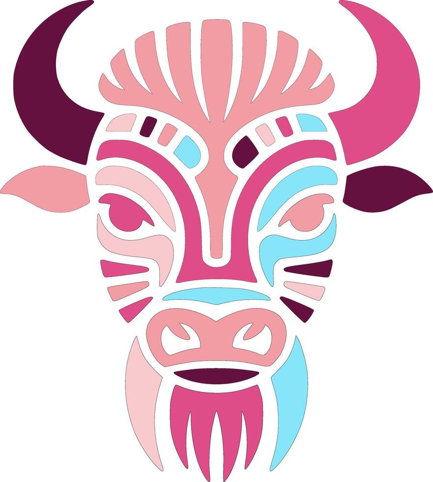 Pink Bison Tribal Art Design vector