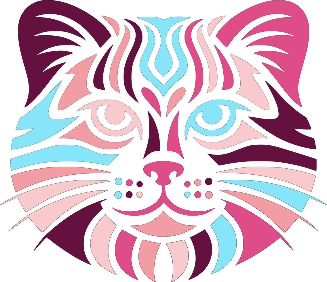 Mystical Tribal Pallass Cat Face Design vector