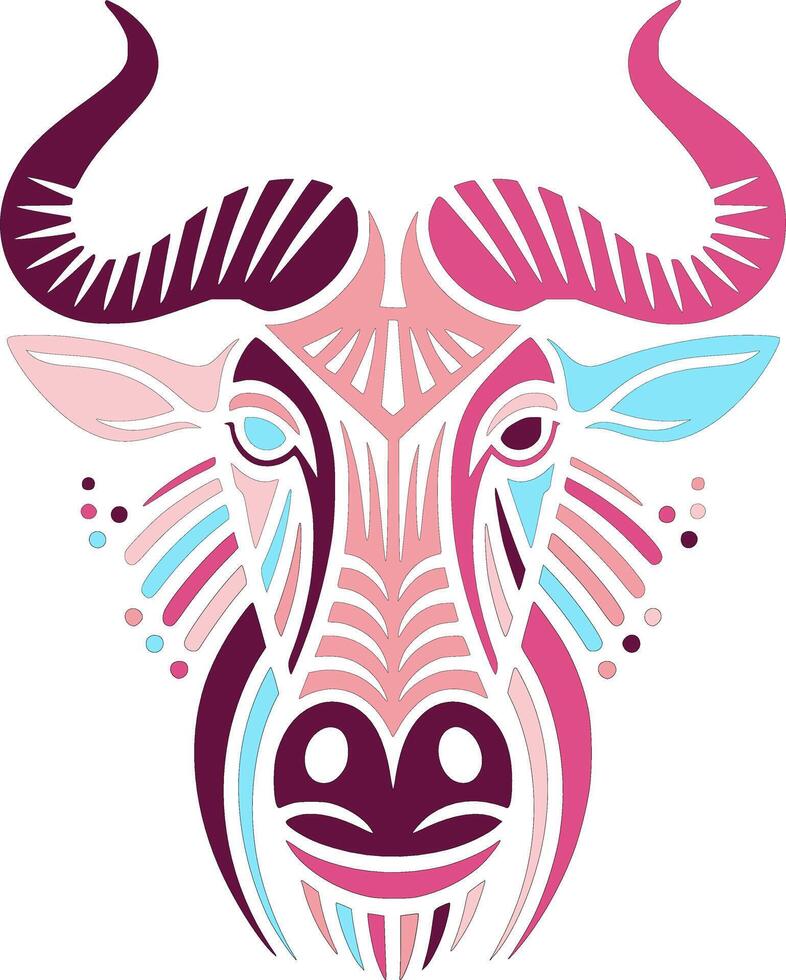 Colorful Tribal Bull Head hand drawn vector