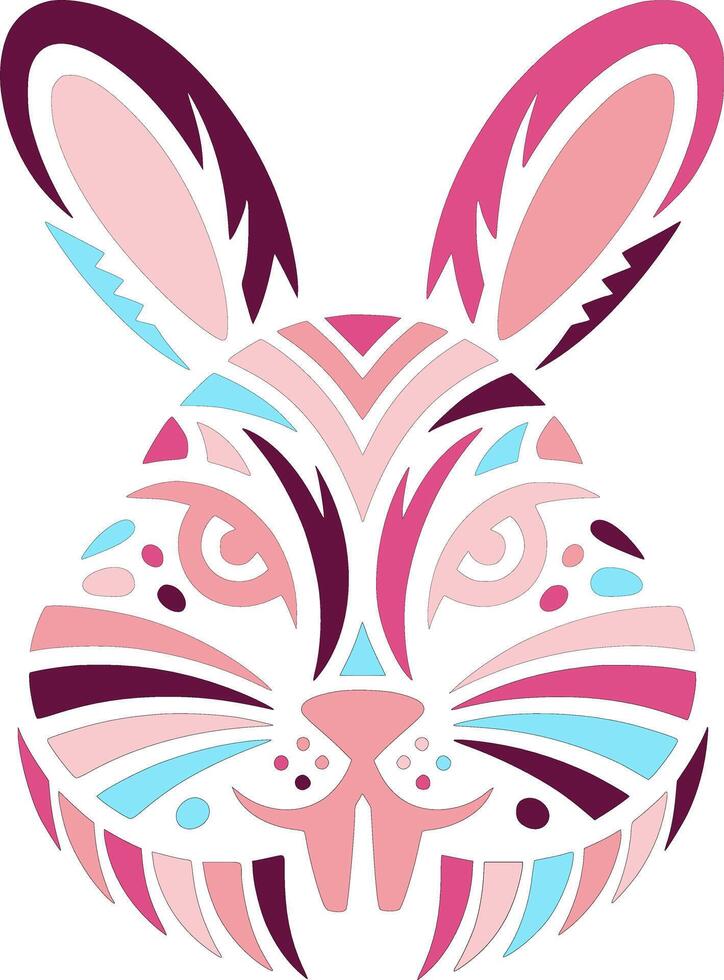 Fierce Tribal Brush Rabbit Face Design vector