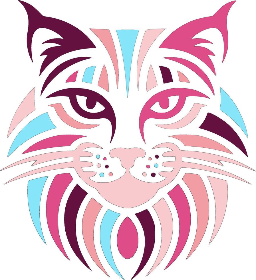 Fierce Stylized Tribal Wildcat Face Design vector