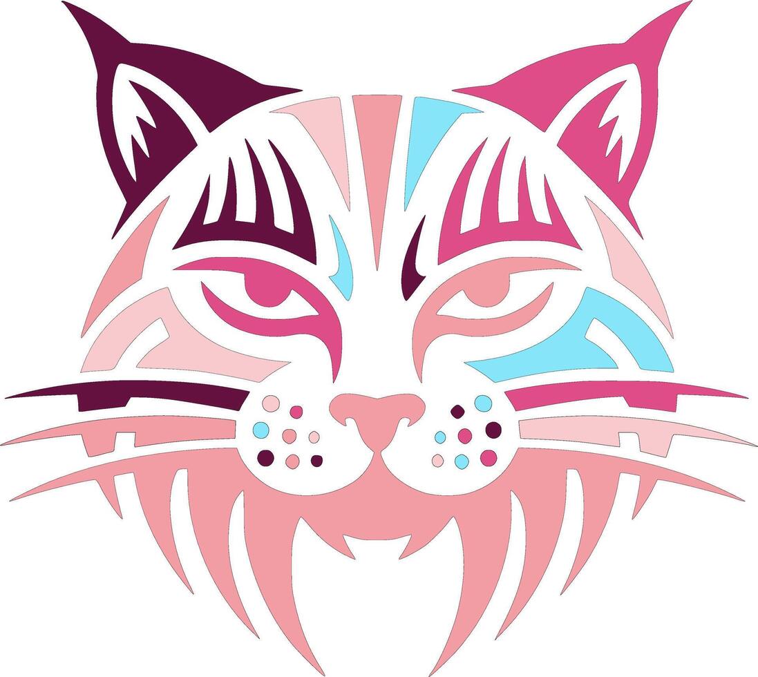 Sacred Stylized Tribal Wildcat Face Design vector