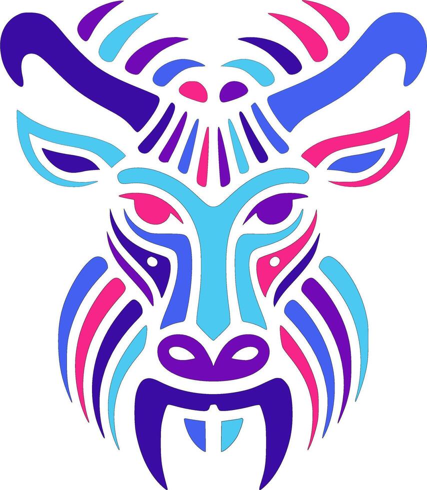 Ancient Stylized Tribal Markhor Face Design vector