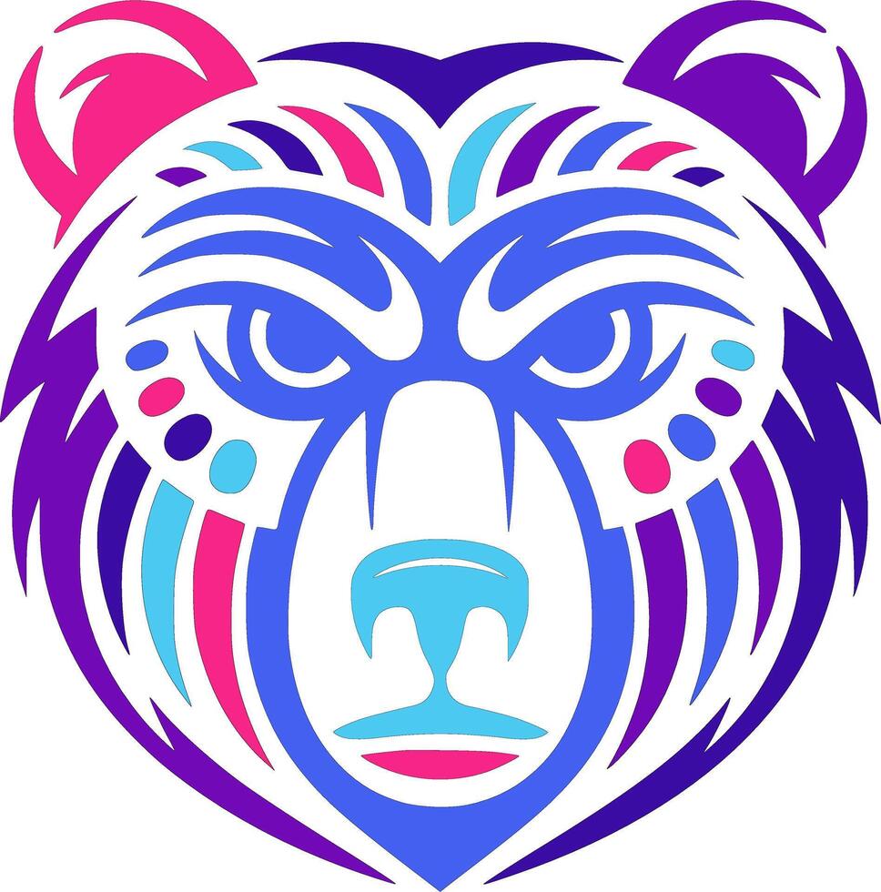 Neon Tribal Bear Design Art hand drawn vector
