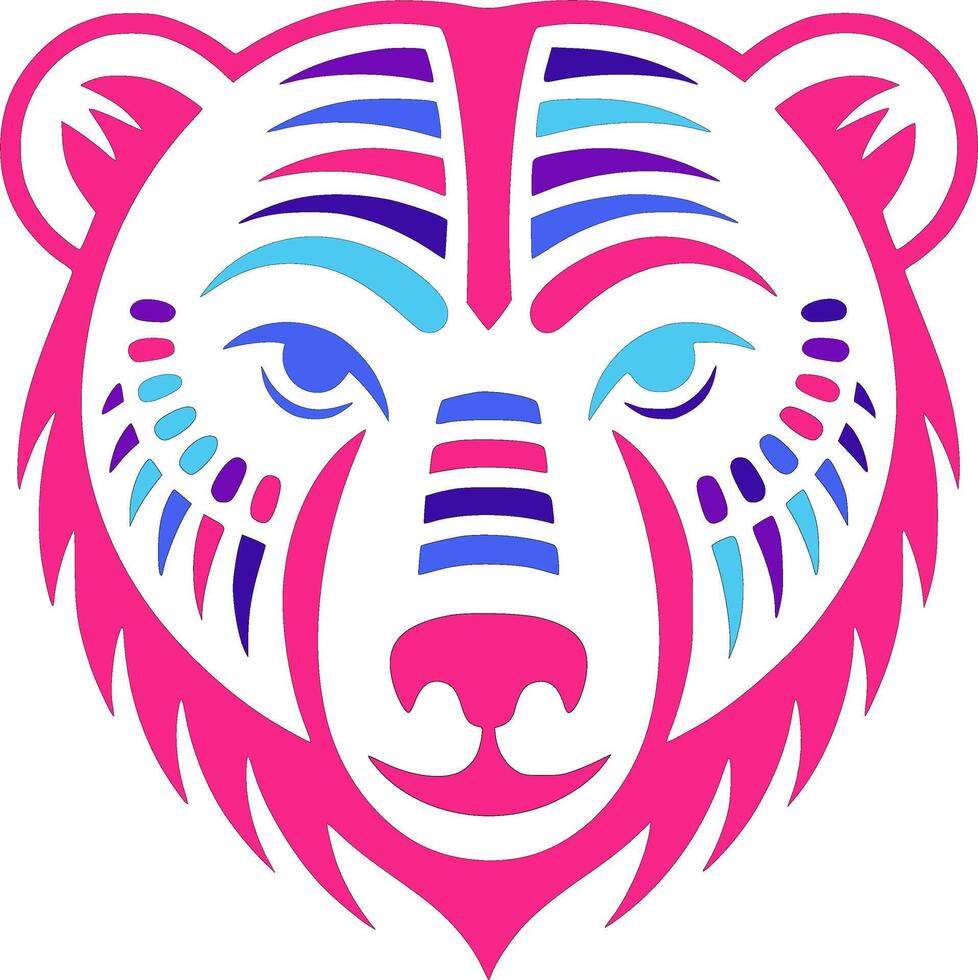 Neon Tribal Bear Head Design Art hand vector