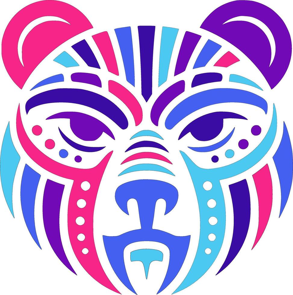Abstract Bear Head Neon Art Design vector