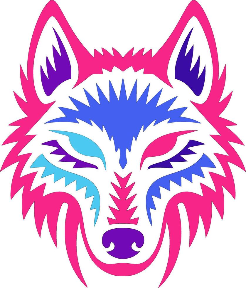 Neon Wolf Head Tribal hand drawn vector