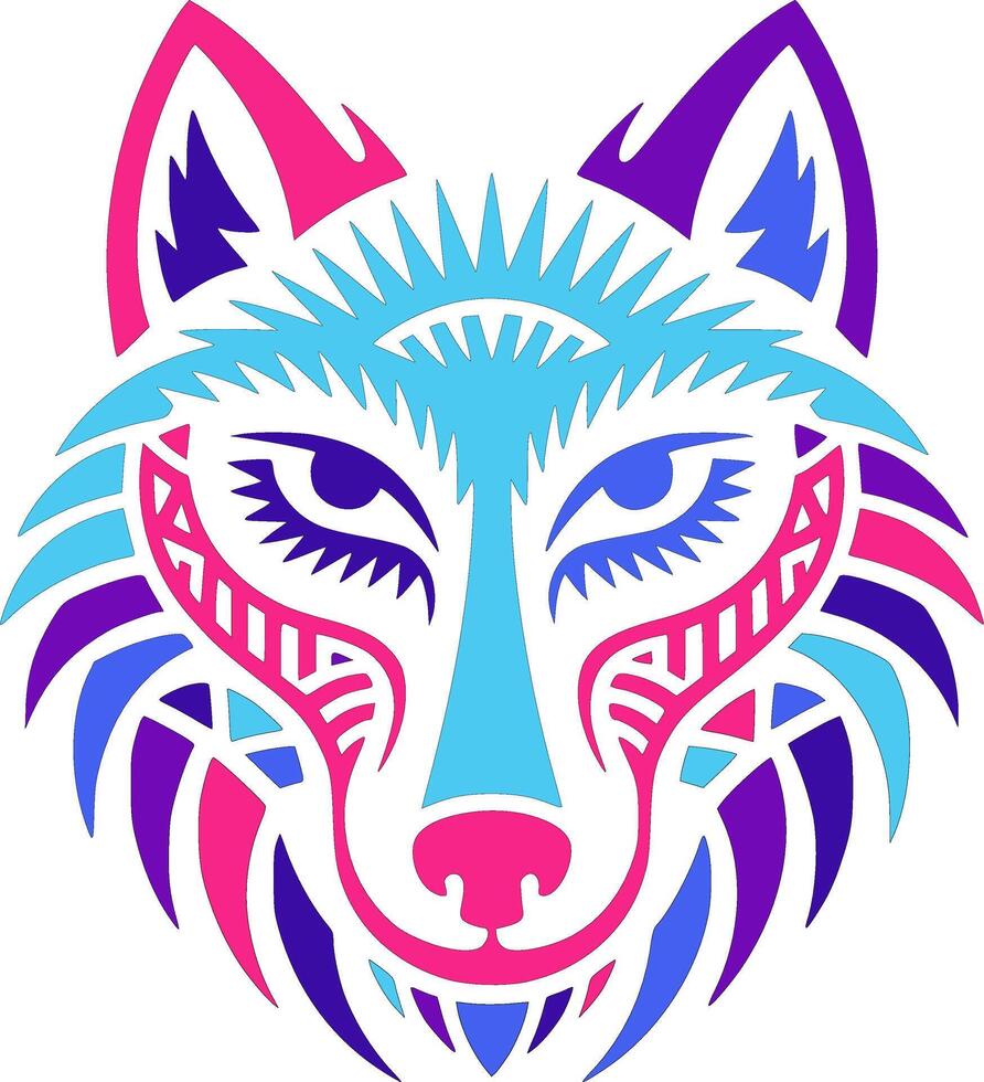 Neon Tribal Wolf Head vector