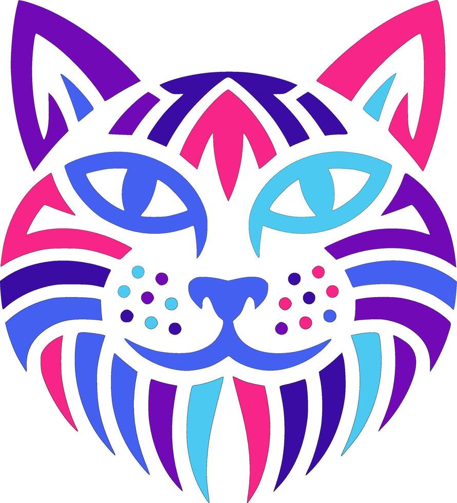 Mystical Tribal Jungle Cat Face Design vector